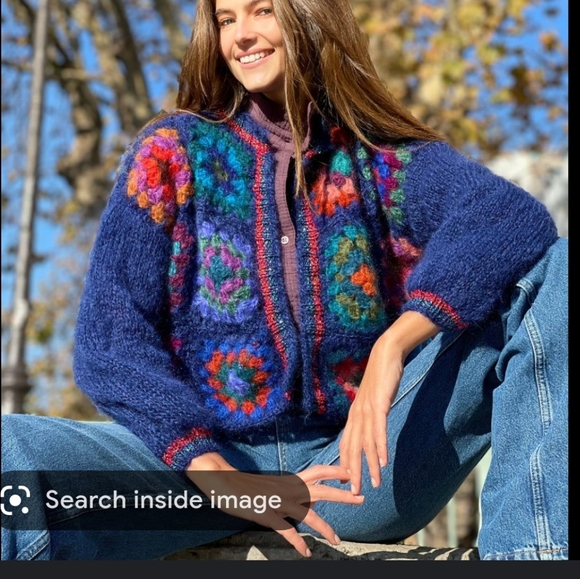 Rose Carmine crochet knit cardigan granny square mohair wool size small cropped - Picture 4 of 10